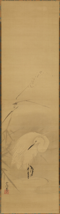 Heron and Reeds [left of a pair of Swallow and Heron] by Kanō Tsunenobu