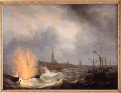 Het exploderen van Zr.Ms. Kanonneerboot No. 2, 1831 by Martinus Schouman