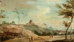 Hilly Landscape with a Ruined Tower by Francesco Guardi