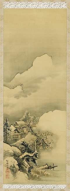 Houses and Trees beneath Snowy Mountains by Kishi Ganku