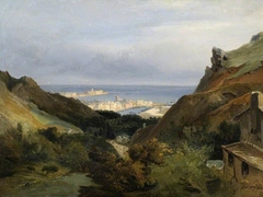 Italian landscape with a view of a harbour by Jean-Charles-Joseph Rémond