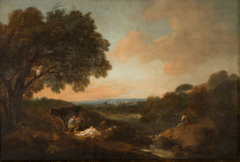 Landscape with a Sleeping Child and a Woman Milking a Cow by Francesco Zuccarelli