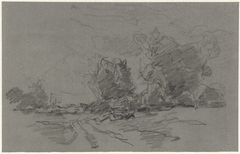 Landschap met enkele hoge bomen by Egbert Rubertus Derk Schaap