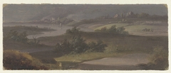 Landschap met rivierbocht en donkere lucht by Unknown Artist