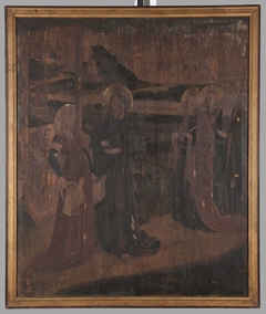 Legnica polyptych - right wing external - upper panel - obverse: St Barbara, St Catherine, St Dorothy; reverse: Christ and the Samaritan by Mikołaj Obilman