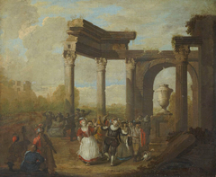 Masked dance near Roman ruins by Jan Frans van Bredael