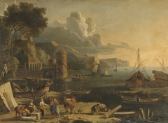 Mediterranean Port Scene by Adrien Manglard