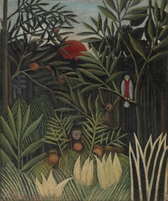 Monkeys and Parrot in the Virgin Forest by Henri Rousseau