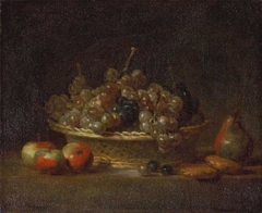 Nature morte à la corbeille de raisins, avec trois pommes, une poire et deux massepains by Jean-Baptiste-Siméon Chardin