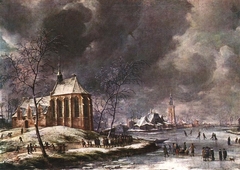 Nieukoop Village in Winter by Jan Abrahamsz Beerstraaten