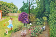 'Olivia in garden, Esher', (2013), oil on linen, 71 x 107 cm by john albert walker