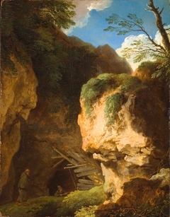 Paysage, Deux ermites à l'entrée d'une grotte by Christian Wilhelm Ernst Dietrich