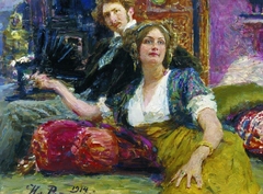 Portrait of poet, prose writer, translator and dramatist Sergei Mitrofanovich Gorodetsky with his wife by Ilya Repin