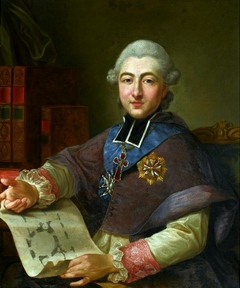 Portrait of Primate Michał Poniatowski with a plan of Jabłonna Palace in his hand. by Mateusz Tokarski