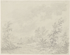 Rivierlandschap met zeilbootje by Samuel Henri Mendes da Costa