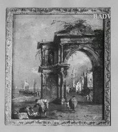 Roman arch in a town by Francesco Guardi