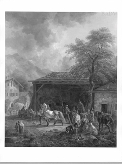 Scenes in a Village, horse-trade by Heinrich Bürkel