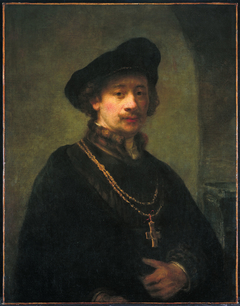 Self-portrait with beret, gold chain, and cross by Rembrandt