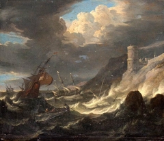 Shipping off a Rocky Coast in Storm by Pieter Mulier