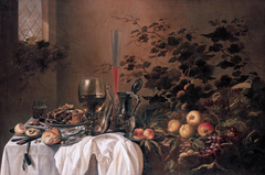 Stilll life with tumblers and fruit by Pieter Claesz