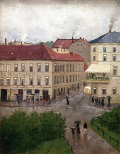 Street Corner on Karl Johan, Grand Café by Edvard Munch