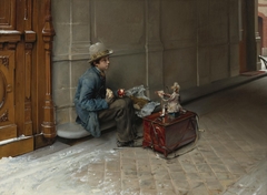 The little Savoyard eating in front of an entrance to a house by Pascal Dagnan-Bouveret