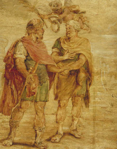 Twee Romeinse veldheren (Romulus en Titus Tatius) by Peter Paul Rubens