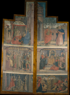 Two cloths from the doors of an altarpiece with scenes of saint Catherine's life by Pedro Berruguete