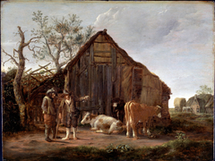 Two Peasants with Cow by Govert Dircksz Camphuysen