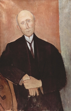 Sitzender Mann vor orangem Hintergrund by Amedeo Modigliani