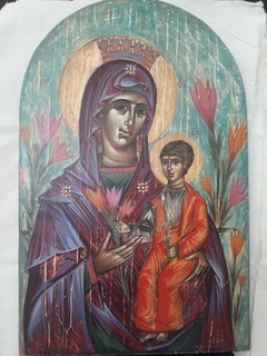 Virgin and Child with Crocus flowers by Aggeliki Papadomanolaki