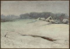 Winter landscape with cottages by Władysław Ślewiński