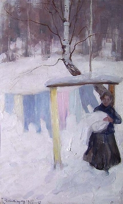 Winterlandscape with Laundry by Carl Dørnberger