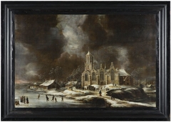 Winterlandschap met de kerk van Amstelveen by Jan Abrahamsz Beerstraaten