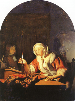 Woman Sealing a Letter by Candlelight by Frans van Mieris the Elder
