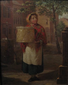 Woman with Hat Box on Street by Charles Felix Blauvelt