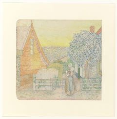 Zeeuws meisje, breiend op een binnenplaatsje by Jan Toorop