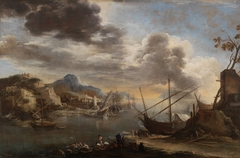 A harbour scene by Salvator Rosa