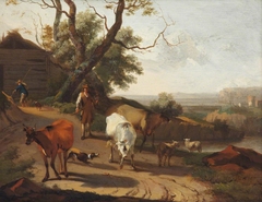 A Herdsman Driving Cattle down a Lane by Nicolaes Pieterszoon Berchem