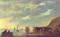 A Herdsman with Five Cows by a River by Aelbert Cuyp