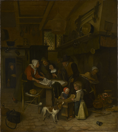 A Scene in a Peasant Kitchen with a Servant Laying the Cloth by Jan Steen