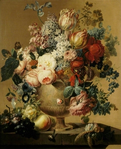 A Stone Urn with Flowers and Fruit by Nicolaas Frederik Knip