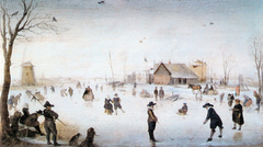 A Winter river Landscape with figures on the ice by Hendrick Avercamp