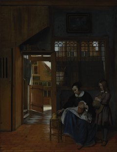 A Woman Preparing Bread and Butter for a Boy by Pieter de Hooch