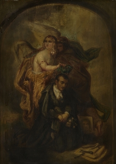 Allegorie op de dood van André H. van Hasselt 1805-1874, dichter en letterkundige by Theodore Schaepkens