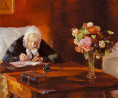 Ane Hedvig Brøndum at her table by Anna Ancher