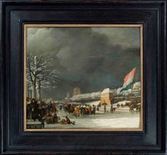 Blick auf den Westersingel in Leeuwarden im Winterwinter, Fraueneisschnellaufen by Nicolaas Baur