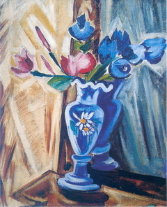 Blue Vase with Flowers by Olga Rozanova