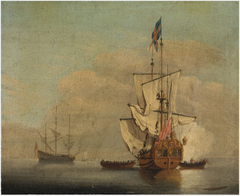 Calm: an English Sixth-rate Ship Firing a Salute by Willem van de Velde the Younger