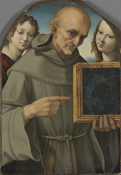 Der hl. Bernardin von Siena mit zwei Engeln by Girolamo del Pacchia